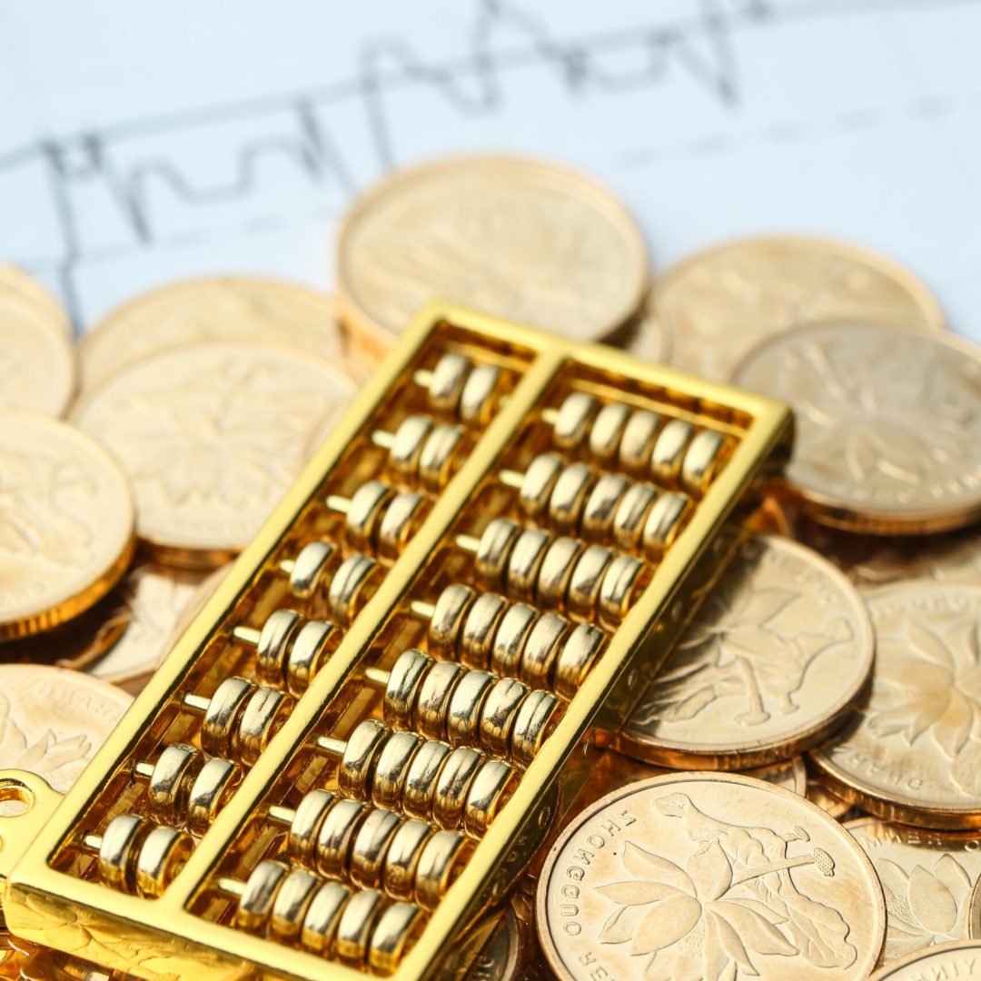 Golden Abacus with Chinese rmb gold coins as background